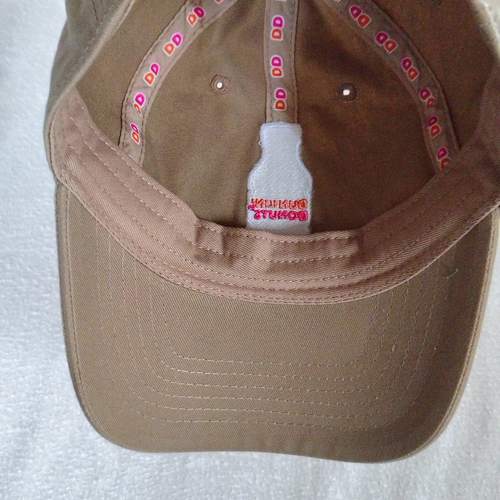 Dunkin Donuts Hat Cap Strap Back One Size Tan Cotton Twill Coffee Bottle - Picture 7 of 12